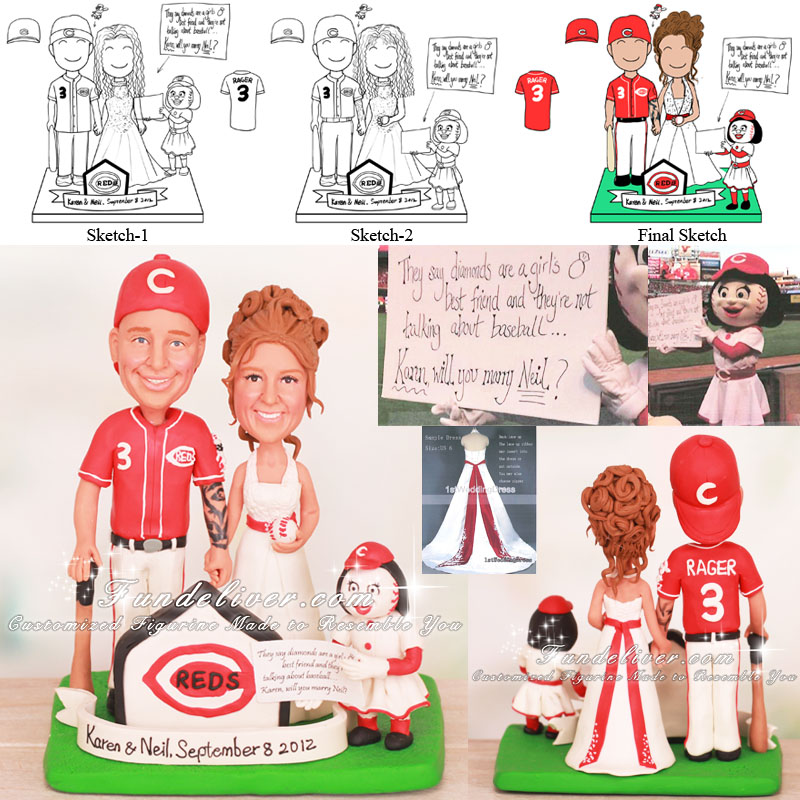 Cincinnati Reds Baseball Wedding Cake Toppers